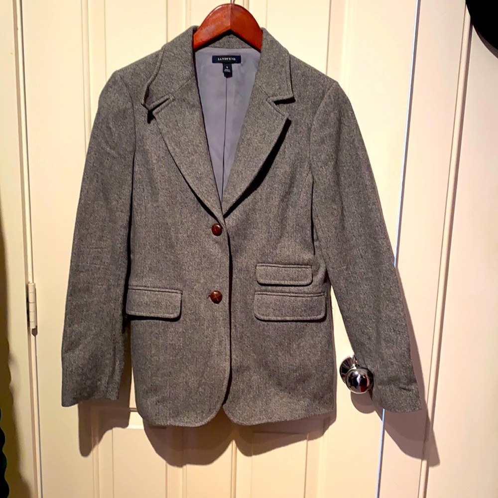 Gorgeously textured wool blend Lands End tweed jacket